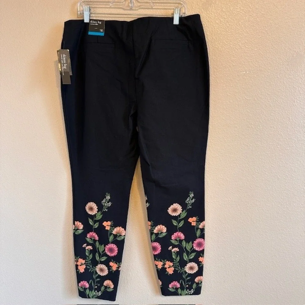 NWT Alfani Women's Black Floral Print Skinny Leg‎ Dress Pants Stretch 16 $74